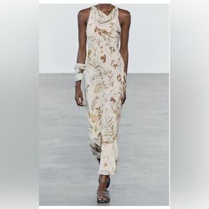 Zara ZW Printed Halter Dress Fall Print 5107/247 XS NWT